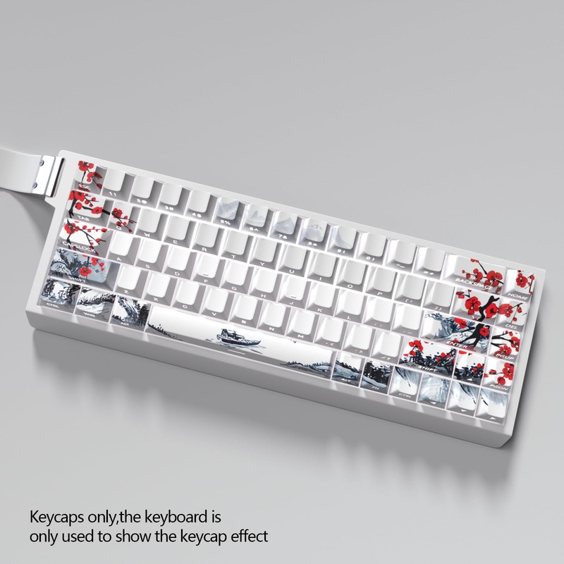 JSJTKeys Plum Blossom Theme White Keycap,PBT Side Printed Translucent Keycaps,