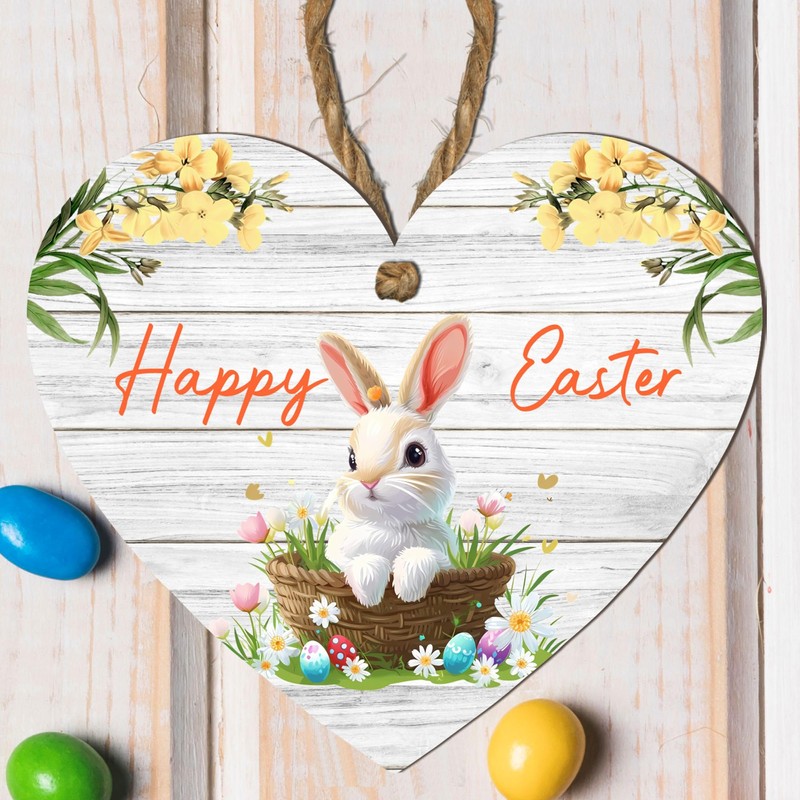 Handcrafted Easter Wooden Heart Plaque with 'Happy Easter' Quote -