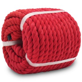 SINYLOO Red Cotton Rope 1/2 inch x 100 feet Twisted Craft Rope, Thick Rope for Macrame, Decorations, Gardening, Wedding, Curtain Tiebacks, Knotting