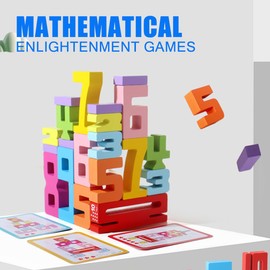 LANPANGZI Wooden Number Building Blocks - 20Pcs Stacking for 3+ Years Old Kids, Digital Building Blocks, 1-10 Digital Blocks Toys, Balance Competition Toy, Educational Gift for Boys and Girls