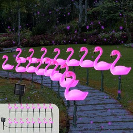 Tujoe 36ft Solar Stake Lights with 16 LED Solar Powered Pathway Light Outdoor Decorations with 3 Modes Waterproof for Walkway Lawn Patio(Flamingo)