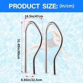 JENLER - Stainless Steel Pool Handrail - 304 Stainless Steel Pool Rail | Expansion Screws Included | 330lbs Load Capacity | 31.5x18.5inch | 800x470MM | for In-ground Pools | No pre embedding Required