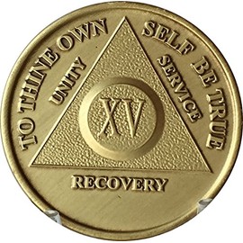 15 Year AA Medallion Traditional Bronze Raised Center Sobriety Chip