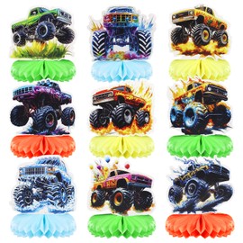 Pack of 9 Tractor Party Decoration, Tractor Honeycomb Table Topper, Tractor Children's Birthday Party Accessories, Truck Vehicles Table Decoration for Birthday Party Theme Party Children's Birthday