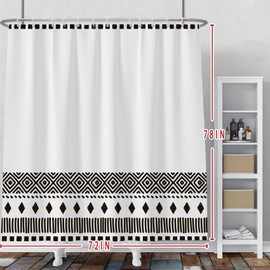 Baocicco Boho Black and White Striped Shower Curtain Bohemian Black Lattice Design Shower Curtains for Bathroom Dormitory Cubicle Decor Waterproof Fabric Shower Curtain with Hooks 72x78 Inches