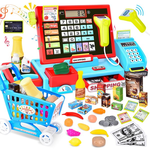 Joellfuner Electronic cash register toy for children, including accessories (scanner,