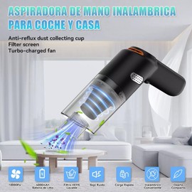 MOXIMX Aspiradora de Mano, 10000PA 120W Aspirador de Coche, Aspirador Inalámbrico para Húmedo y Seco, con Batería de 4000mAh 30Min, Filtro Doble Lavable, para Coche, Oficina y Hog