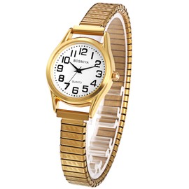 JewelryWe Women's Easy Reader Analog Watch Gold/Silver Plated Elastic Band Wristwatch, for Xmas Christmas