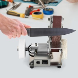 Mini Belt Sander, Electric Bench Grinder Sanding Machine, Table Top Grinder Polisher，Used for Woodworking DIY, Metal Grinding, Knife Making