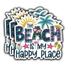 (3Pcs) The Beach is My Happy Place Inspirational Quotes Vinyl Stickers for Laptops Water Bottles Phones Tumblers Notebooks Cars Mugs Size 2.8 x 3 Inch