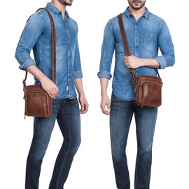 STILORD 'Winston' Stylish Shoulder Bag Men's Small Leather Men's Shoulder Bag for Travel and Everyday Use - Small Messenger Bag Genuine Leather for Tablet 9.7 Inch, Salerno - Brown