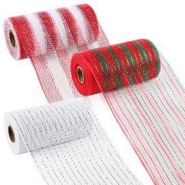 tenn well 3 Rolls Deco Mesh Rolls for Wreath Making Supplies, 6 Inch x 10 Yards Christmas Mesh Ribbon for Wreaths, Swags and Christmas Decoration (Red White+Red Green+White)