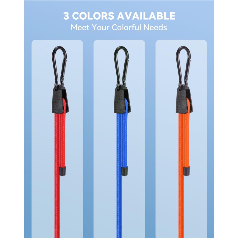 8 Pcs 48 Inch Adjustable Carabiner Bungee Cords with Hooks,
