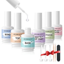 AZUREBEAUTY Dip Powder Liquid Set Bond, Base, Glossy Matte Top Coat, Activator, Brush Saver Dipping Powder Essential Tools No Nail Lamp Needed 0.5Fl oz 15ml 6Pcs