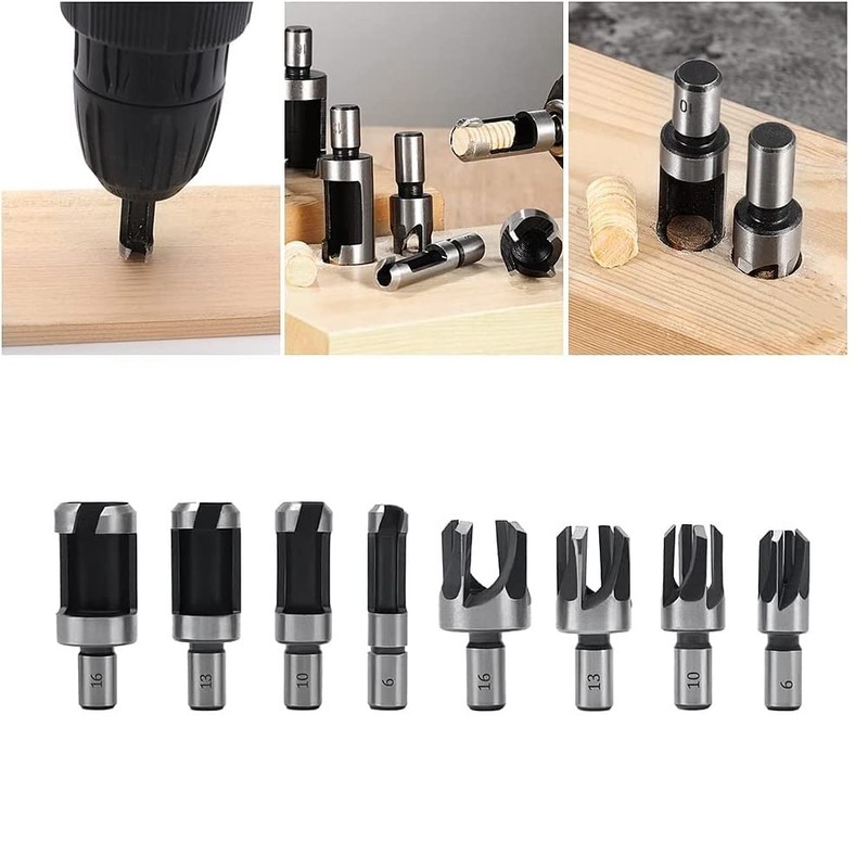 Fixinus 8 Piece Wood Plug Cutter Drill Bit Set, Tenon