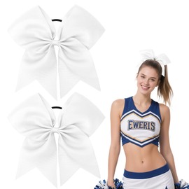 Cheer Bows,White Cheer Bows for Cheerleaders With Cheerleading Bows, 2 Pcs 8 Inch Large Hair Bows for Girls Women, Bow Scrunchies School Sports Cheerleader Bows Hair Accessories Softball Hair Bows