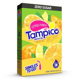 SINGLES TO GO! Tampico Singles To Go Drink Mix Packets, Citrus Punch, Zero Sugar, Low Calorie, 100% DV of Vitamin C per Serving, Convenient, On-The-Go Water Enhancers (Pack 6)