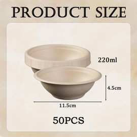 50Pcs Small Brown Paper Bowl Disposable Bowls for Parties,7.7oz/220ml Party Bowl Biodegradable Sugarcane Bowl Serving Bowl Dessert Soup Bowl Compostable Bowls Picnic Bowl Party for Hot Cold Food