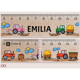 Holz Lineal 15cm - Traktoren - Bauernhof Traktor Lineale mit Name Trecker Geschenk Schulanfang I Schulkind Geschenke Einschulung I Schulanfänger I Schulbeginn - 15 cm - Holz