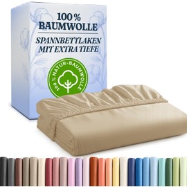100% Cotton Fitted Sheet 120 x 200 cm - Flat Sheet 120 x 200 cm for Mattresses up to 30 cm Height - Premium Bed Linen Made of 400 Thread Count Cotton - Single Pack Fitted Sheet 120 x 200 - Cream