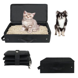 Travel Cat Litter Tray with Lid, Foldable Portable Cat Litter Tray, Waterproof Cat Litter Tray, Travel Foldable Cat Litter Tray for Indoor Outdoor Home Camping Travel (Black)