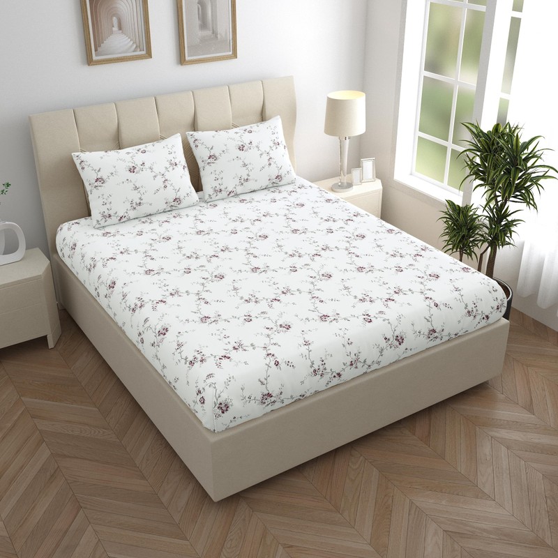 LINENWALAS 100% Cotton Percale Double Size Fitted Sheet Only, Printed