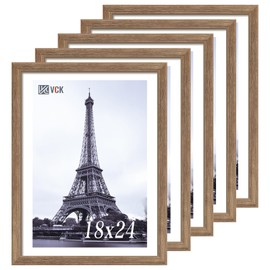 VCK 18x24 Poster Frame 5 Pack, Brown Walnut Wood Picture Frame, Exclusive Wood Grain, Wall Mounting Hanging