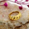 18K Gold Plated Croissant Ring Chunky Braided Twisted Dome Ring