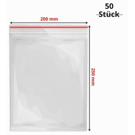 RAGO Zip Bags Large 200 x 250 mm I Pack of 50 I Ziplock Bags I 45 µm PE Film I Reusable I Food Safe
