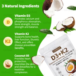 Gwynne Vitamina D3 10.000ui K2 Mk-7 200mcg,2 En 1 Aceite De Coco Vrgen,apoyo seo,inmunolgico Y Cardaco,120 Cpsulas