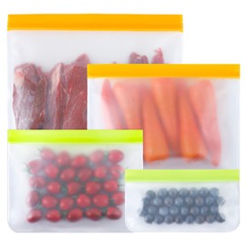 Songio packing 4 Size 24 Pack Freezer Bags Sets Dishwasher Safe, Leakproof Reusable PEVA Food Storage Bags for Sandwich, Snack Bag for Salad Fruit Meats Travel, Thick Lunch Bag