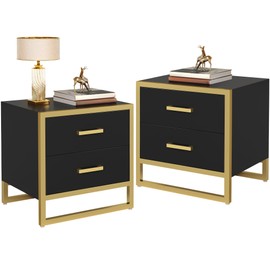 YITAHOME Nightstands Set of 2, Black Nightstands with Charging Station ＆ with Drawers, Night Stand for Small Spaces, Nightstand Set of 2 for Bedroom