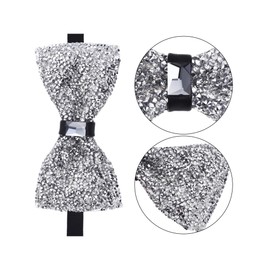 2 Pieces Rhinestone Bow Ties Banquet Bowties Men's Pre-tied Bow Ties for Wedding and Parties (Black and Silver)