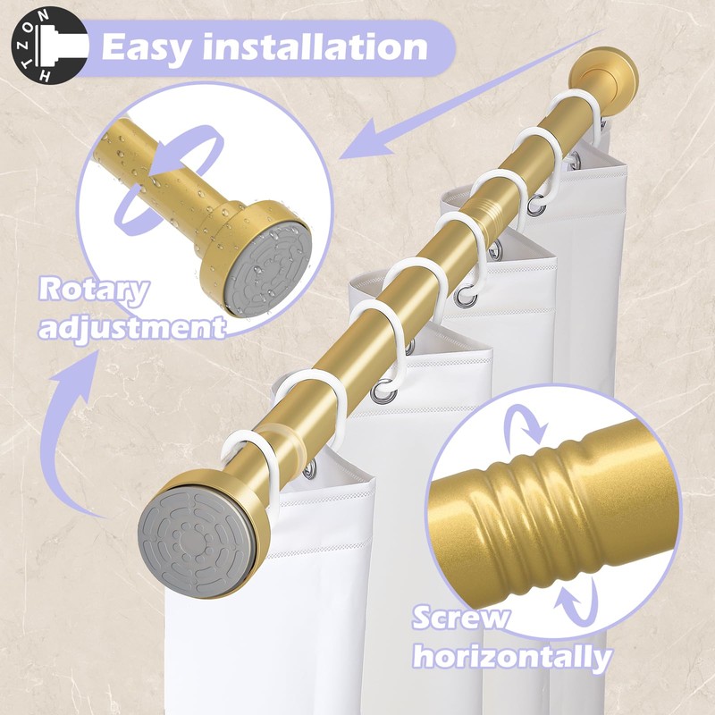 Spring Tension Shower Curtain Rod,18-49",Heavy Duty,No Drill,Gold