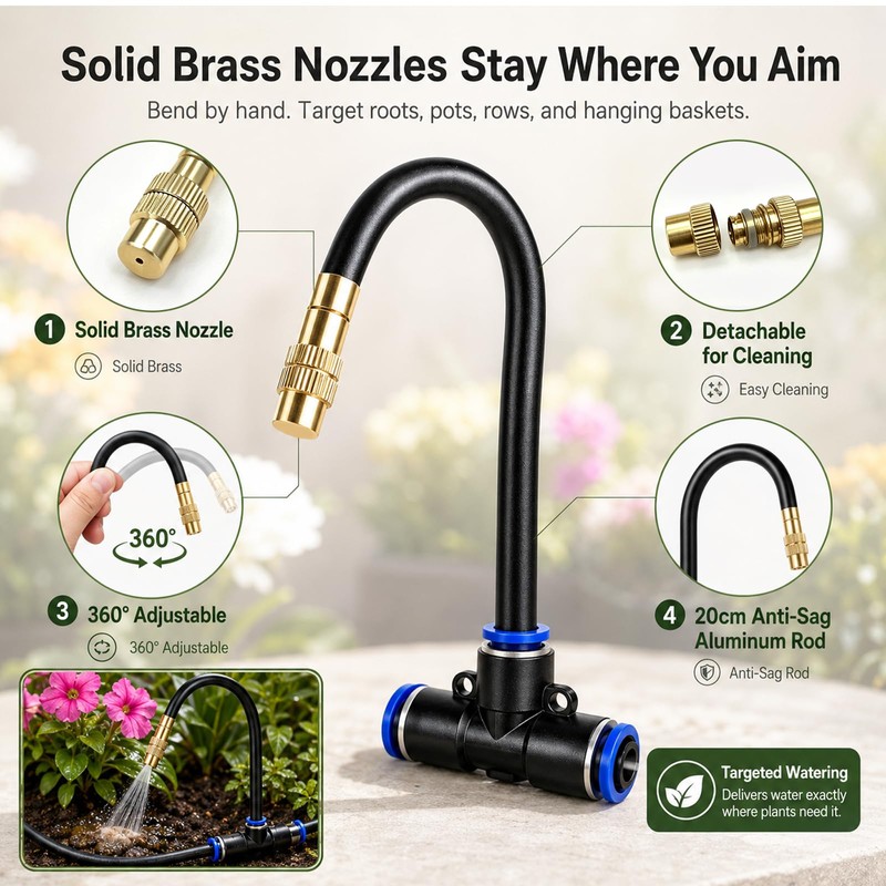 Apgooface 5/16" Drip Irrigation System 100 ft with 20-Pcs 360°