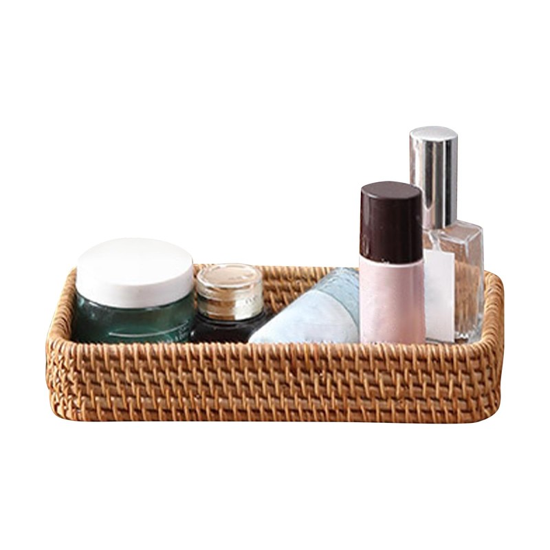 Small Wicker Tray, Rattan Tray Basket for Remotes, Keys, 8.27x4.33x1.57in