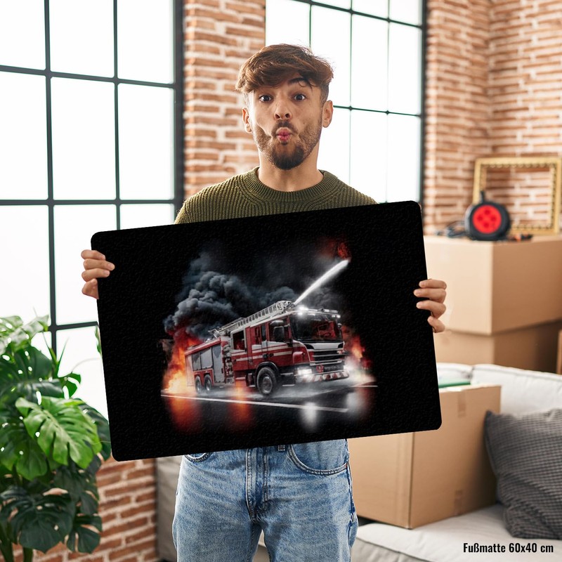 speecheese Fire Engine Fights Against Flames Doormat in 35 x