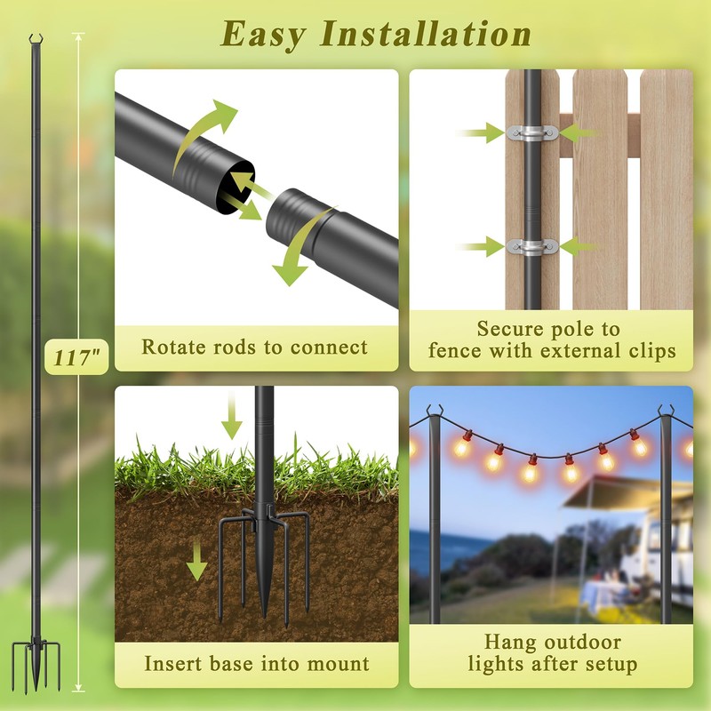 4 Pack String Light Poles for Outside, 10Ft Adjustable Outdoor
