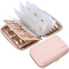 ProCase Schmuckkästchen Reise EVA Schumuckaufbewahrung Schmuckbeutel Buch mit Transparente Tasche und Reißverschlüsse, Schmuck Organizer Damen für Ohrringe Halsketten Armbänder Organizer - Rosa