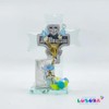 Cruz de Cristal con Mono y Mini Biblia Azul 12