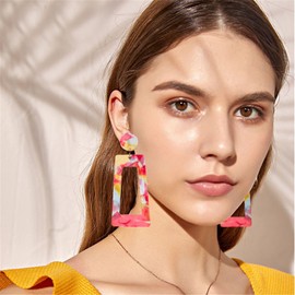 MALOYANVE Acrylic Dangles Drop Earrings for Women Multicolor Square Resin Lightweight Statement Stud Earrings (Pink Colorful)