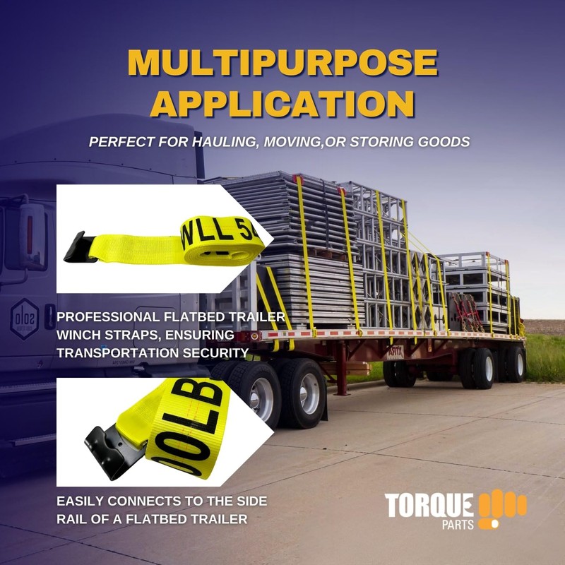 TORQUE 4 PCS Heavy Duty Winch Straps 4'' x 30'