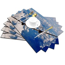 Airplane Placemats Set of 4, Airplanes Blue Sky White Cloud Placemats Heat Resistant for Dining Table Non-Slip 18x12 Inches