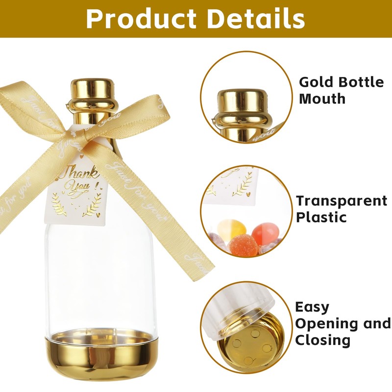 LOLYSIC 36PCS Mini Champagne Bottle Candy Container Shaped Jars Gold