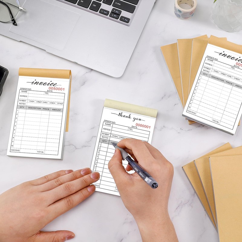 Thank You Receipt Book, 3.4x5.5" Handheld 2-Part Carbonless Sales Invoice