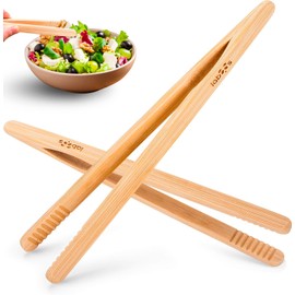 2-Pack Bamboo Toast Tongs 8.7” – Natural Bamboo Tongs for Toaster, Oven, Air Fryer, Pickles, Snacks – Heat-Resistant, Food Safe, Easy to Use – by Laboos