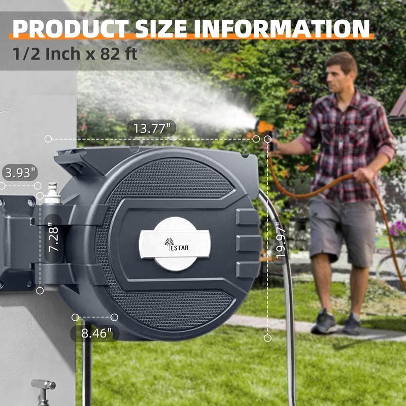 Retractable Garden Hose Reel 1/2 in x82 ft, Garden Water