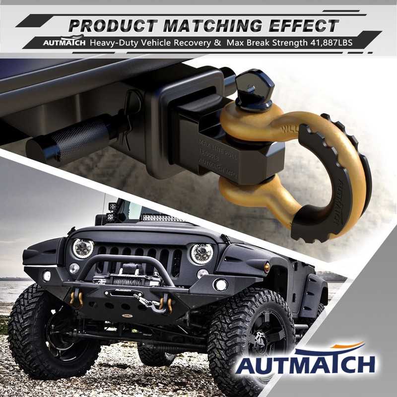 AUTMATCH D Ring Shackle 3/4" Shackles (2 Pack) 41,887Ibs Break