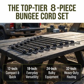 MTE 8Pack Bungee Cords With Hooks, 35KG Max Load Bungee Straps, Universal Multi Sizes Bungee Straps, Multi-Purpose Elastic Straps With Hooks for Outdoor Camping, Tarps, Tents, Bikes or Trucks