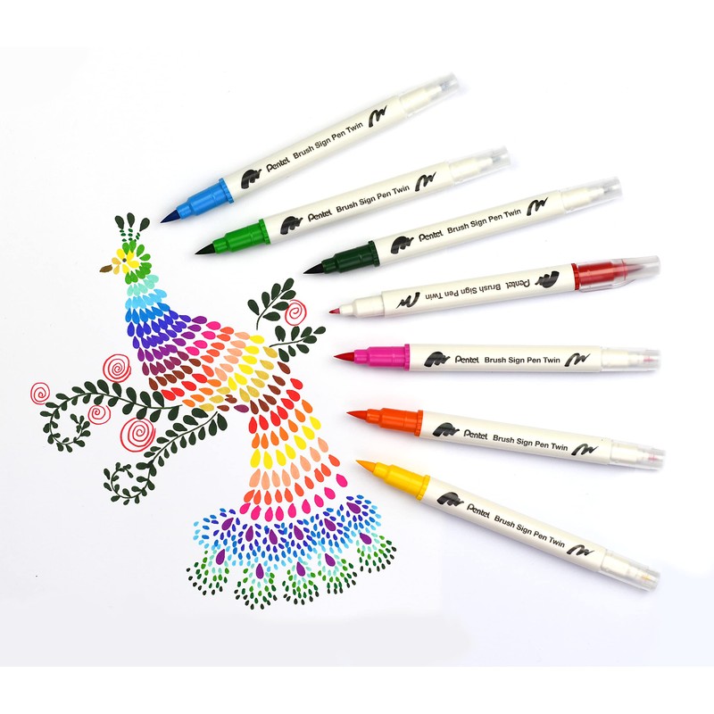 Pentel Brush Sign Pen Twin SESW30C Fibre Pen, 2 Brush-like